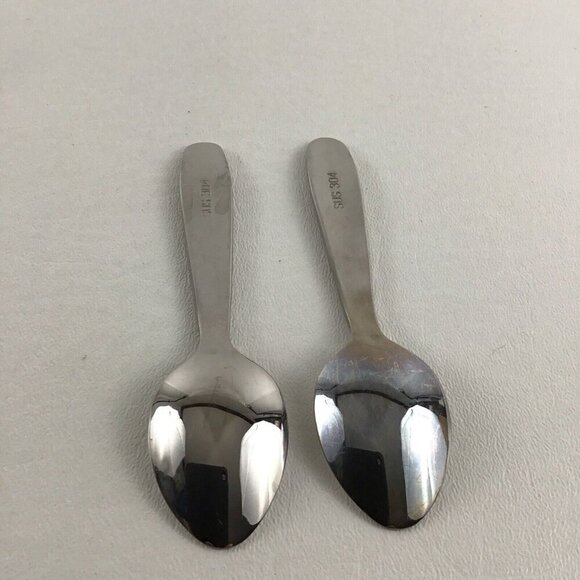2 Baby Toddler Child Feeding Spoon Set Giraffe Silver Pair Lot - Picture 6 of 7